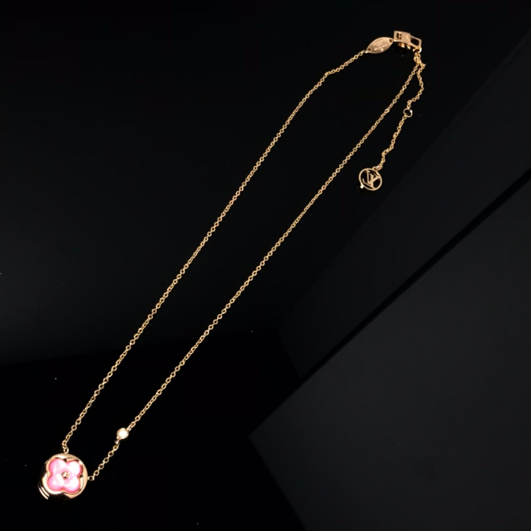 [Clover Jewelery]COLOR BLOSSOM PINK MOP SUN GOLD NECKLACE