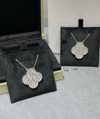 [Clover Jewelry]KLEE 25MM GROSSER ANHÄNGER DIAMANT-PAVIERT SILBERHALSKETTE
