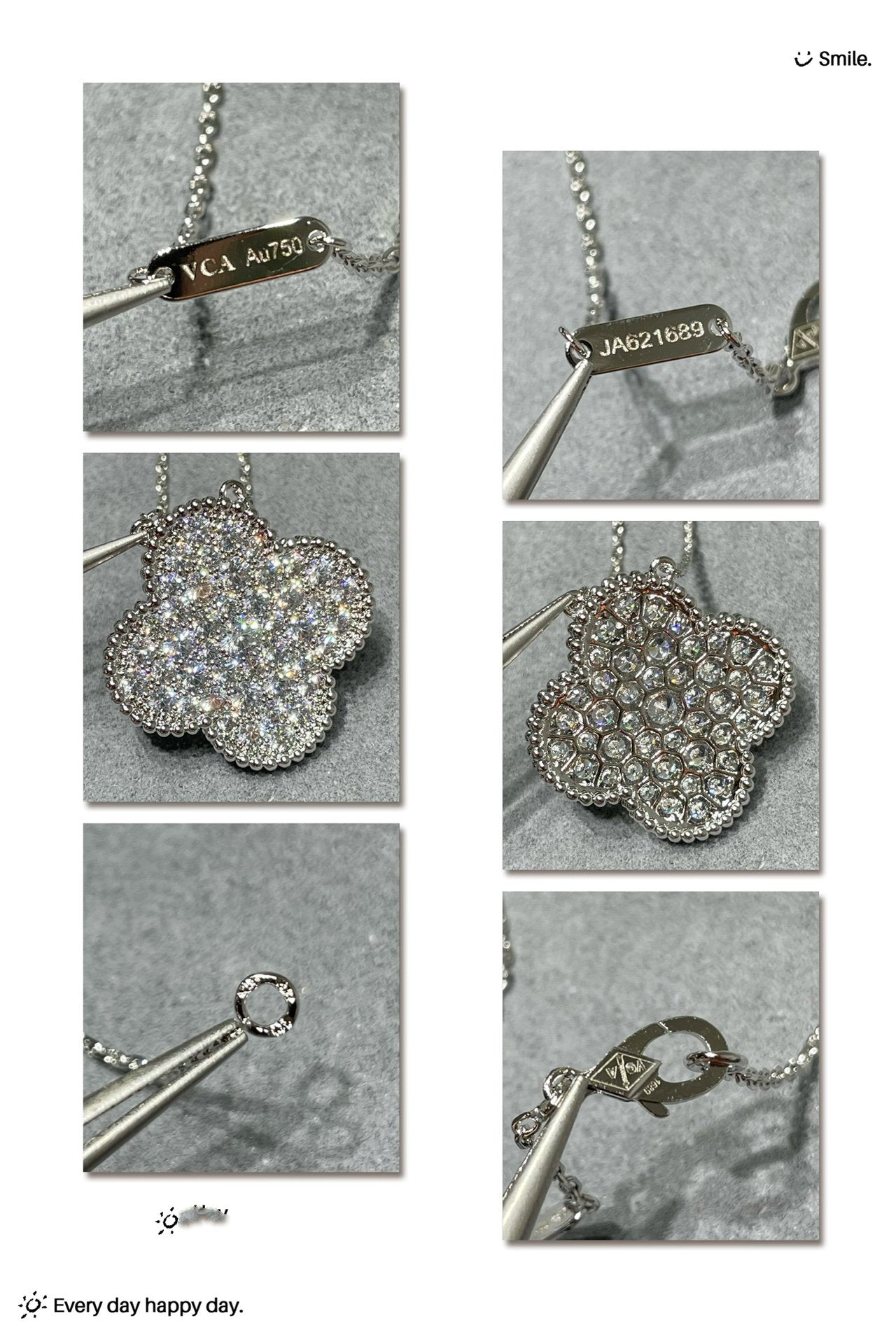 [Clover Jewelry]KLEE 25MM GROSSER ANHÄNGER DIAMANT-PAVIERT SILBERHALSKETTE