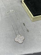 [Clover Jewelry]KLEE 25MM GROSSER ANHÄNGER DIAMANT-PAVIERT SILBERHALSKETTE