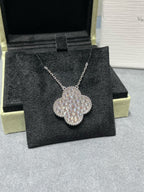 [Clover Jewelry]KLEE 25MM GROSSER ANHÄNGER DIAMANT-PAVIERT SILBERHALSKETTE