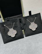 [Clover Jewelry]KLEE 25MM GROSSER ANHÄNGER DIAMANT-PAVIERT SILBERHALSKETTE