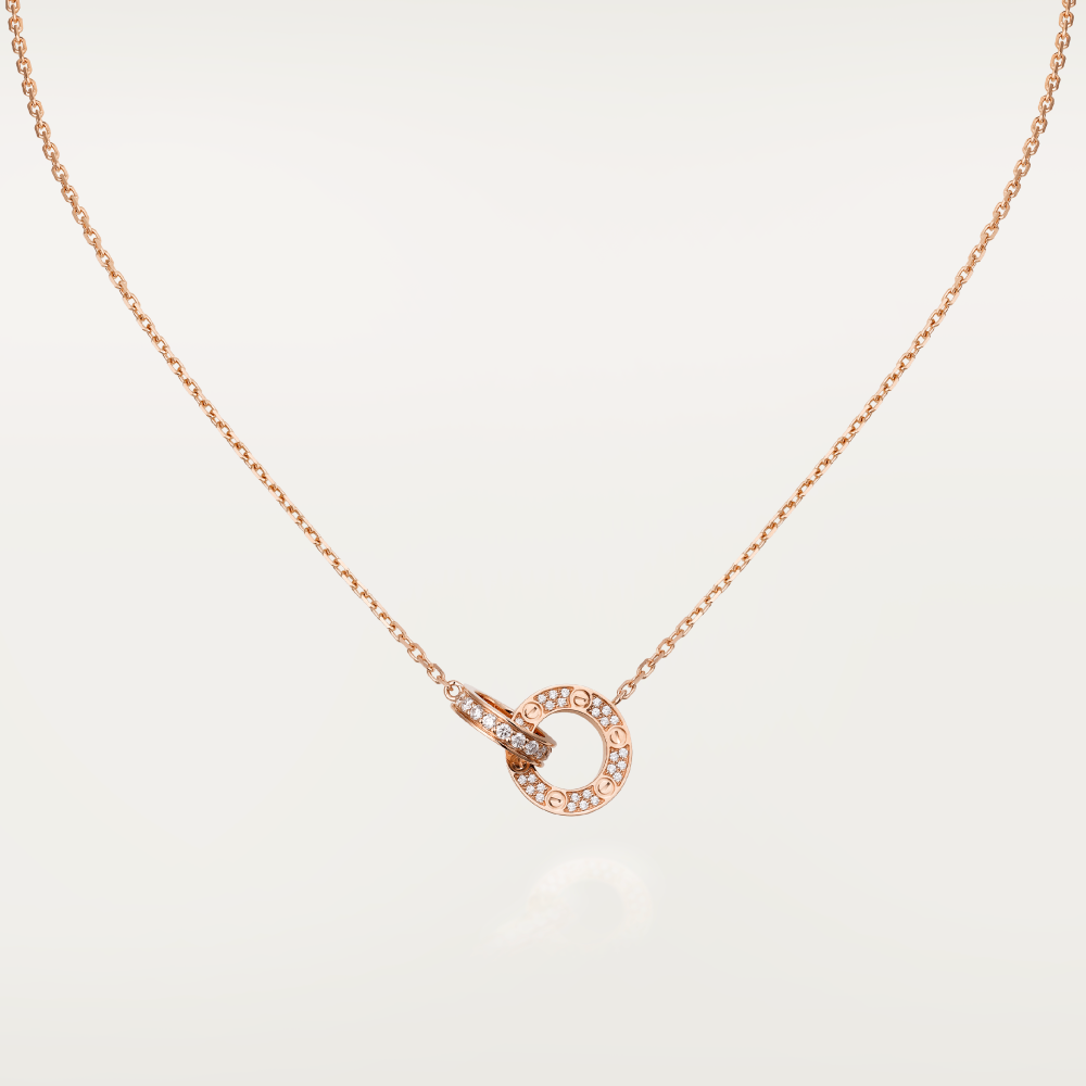 [Clover Jewelery]LOVE 7.6MM NECKLACE ROSE GOLD AND SILVER  FULL DIAMOND