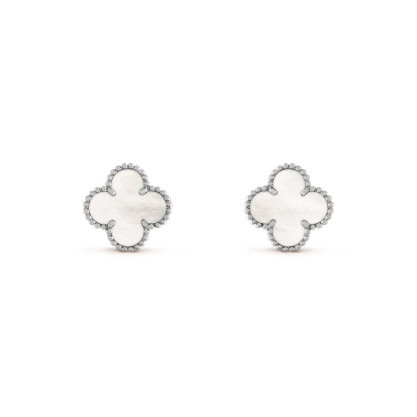 [Clover Jewelry]KLEEBRETT MITTEL 1 MOTIV WEISSE MOP-OHRRINGE SILBER
