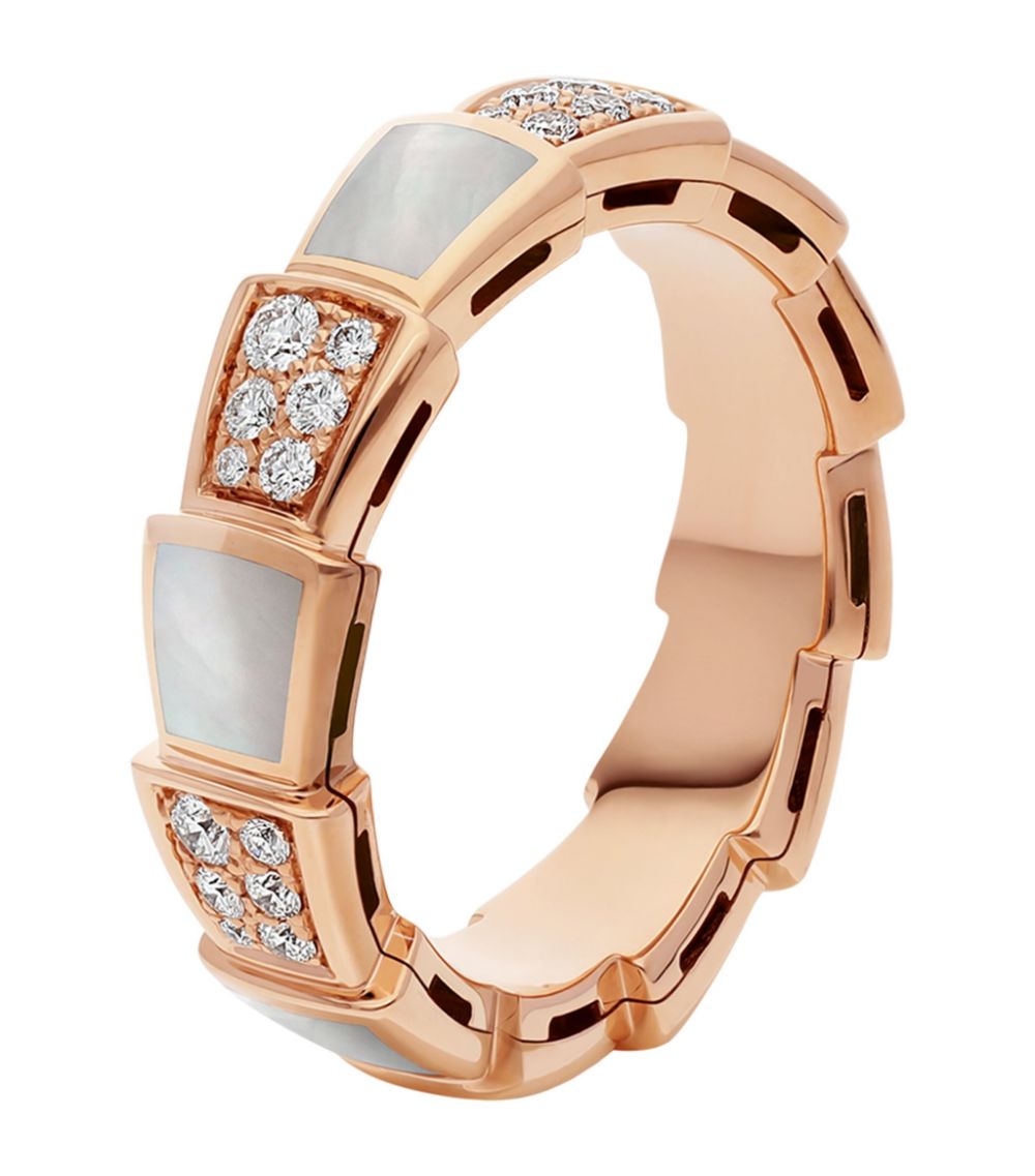 [Clover Jewelry]SERPENTI RING PINK GOLD MOP DIAMOND PAVED 4MM