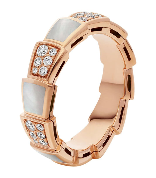 [Clover Jewelry]SERPENTI RING PINK GOLD MOP DIAMOND PAVED 4MM