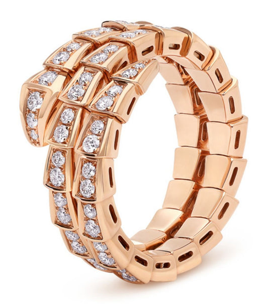 [Clover Jewelery]SERPENTI RING PINK GOLD DIAMOND DOUBLE ROW