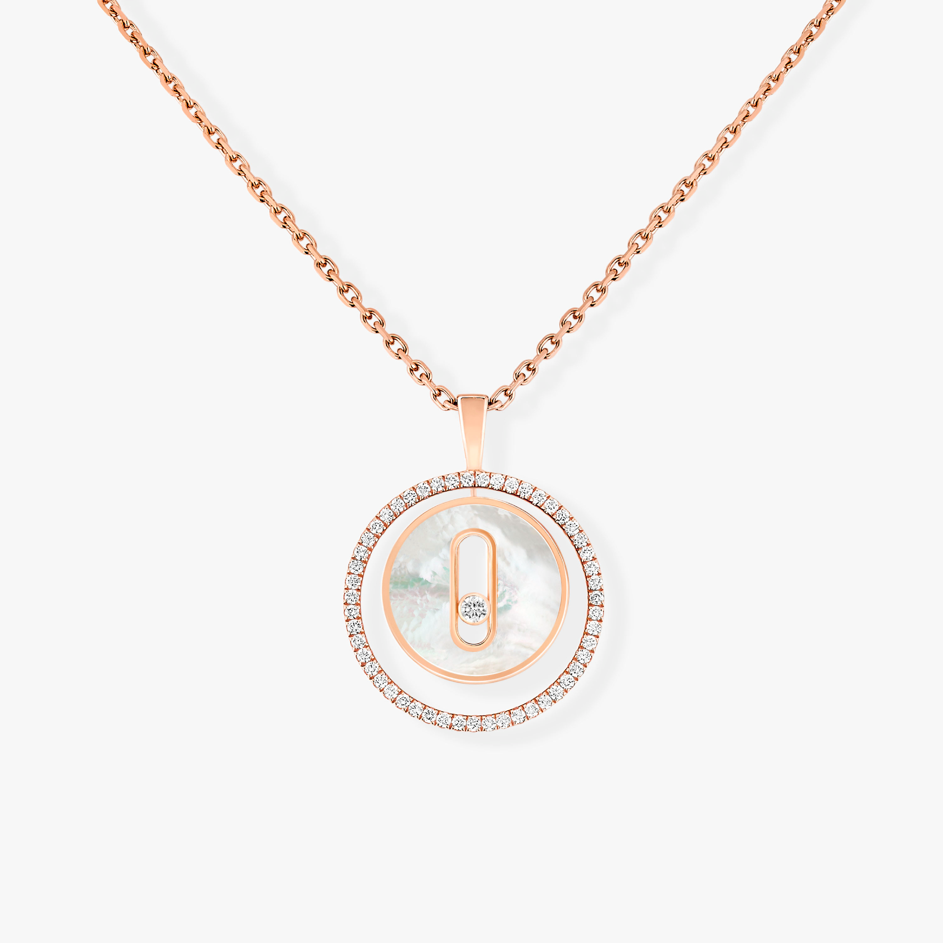[Clover Jewelry]LUCKY MOVE 1 DIAMOND WHITE MOTHER OF PEARL PINK GOLD DIAMOND NECKLACE