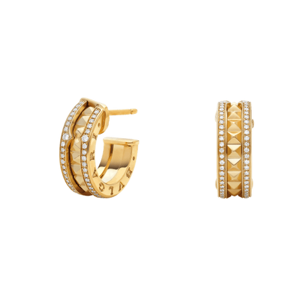 [Clover Jewelery]ZERO 1 ROCK GOLD EARRINGS WITH STUDDED SPIRAL AND PAVED DIAMONDS