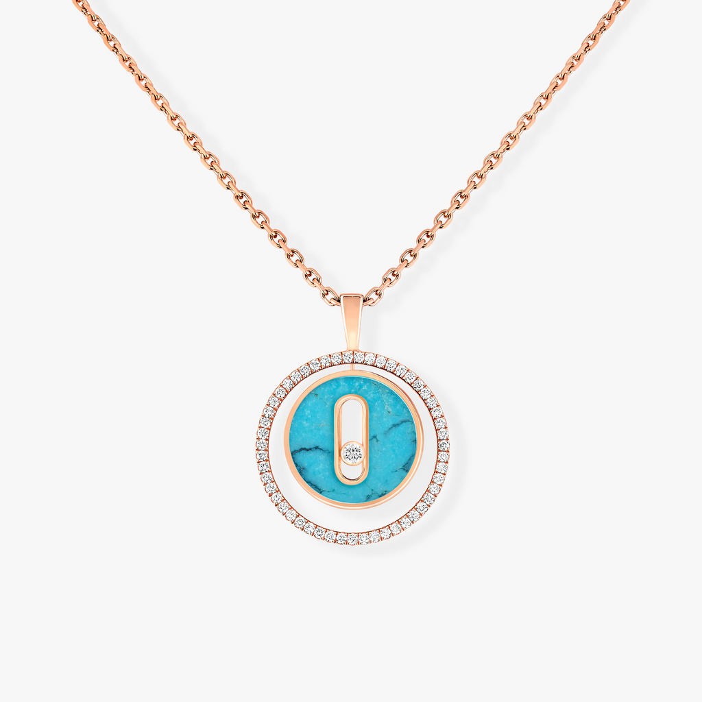 [Clover Jewelry]LUCKY MOVE 1 DIAMOND TURQUOISE PINK GOLD DIAMOND NECKLACE