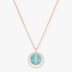 [Clover Jewelry]LUCKY MOVE 3 DIAMONDS TURQUOISE PINK GOLD DIAMOND NECKLACE