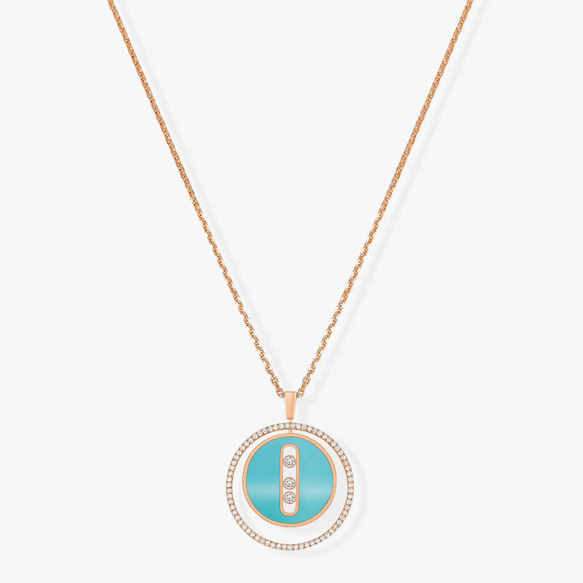 [Clover Jewelry]LUCKY MOVE 3 DIAMONDS TURQUOISE PINK GOLD DIAMOND NECKLACE