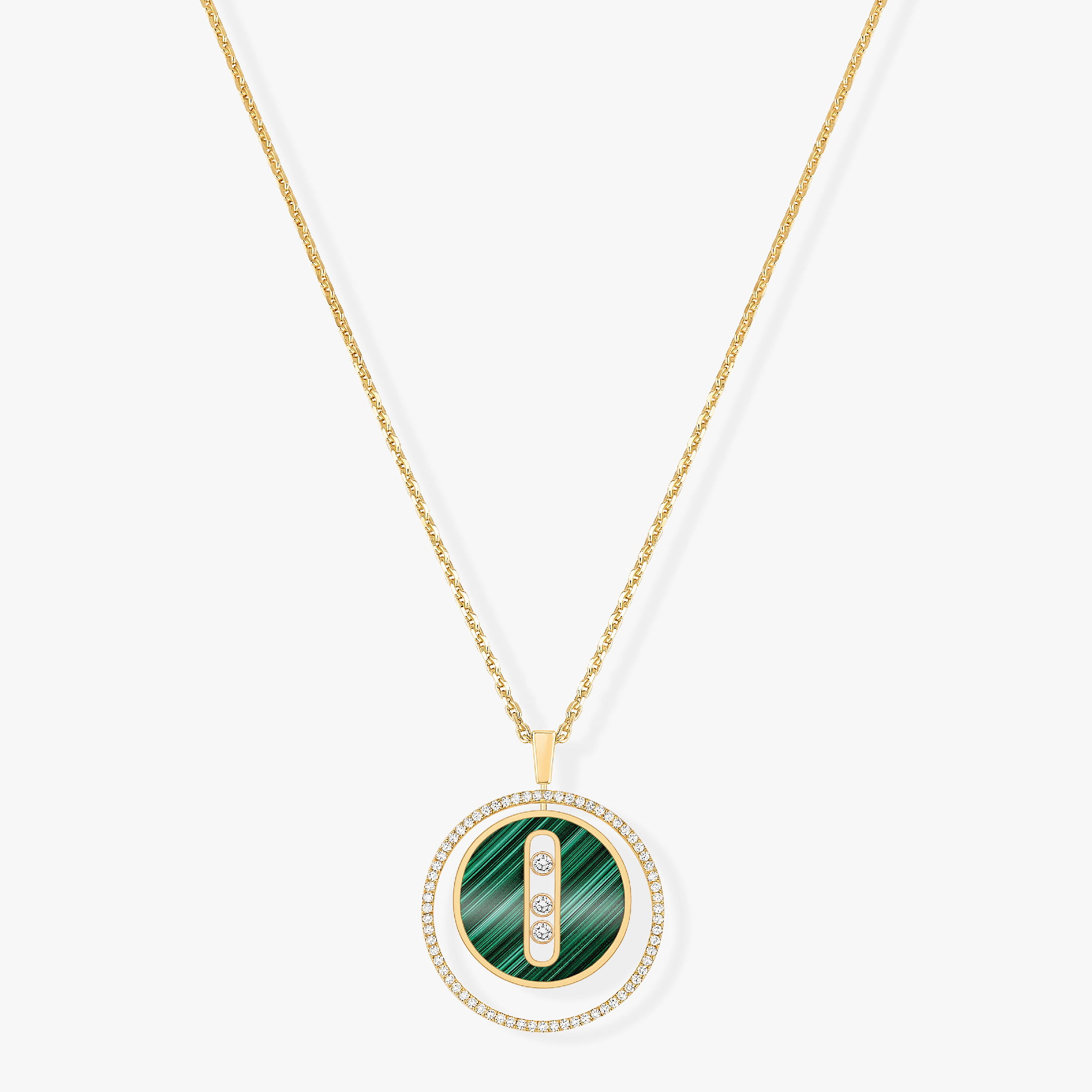 [Clover Jewelry]LUCKY MOVE 3 DIAMOND MALACHITE GOLD DIAMOND NECKLACE