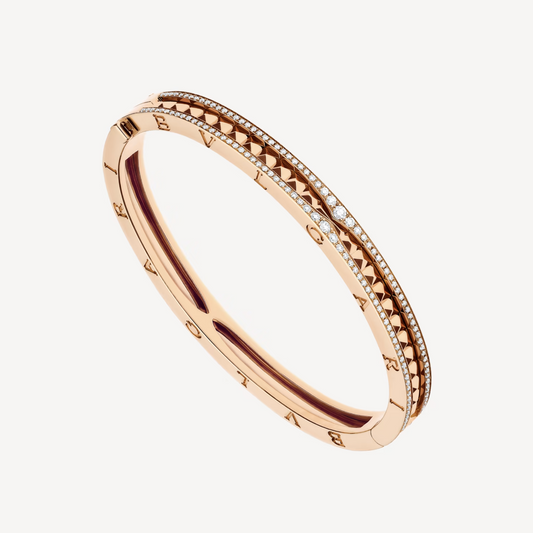 [Clover Jewelery]ZERO 1 SPIRAL AND PAVED DIAMOND PINK GOLD BRACELET