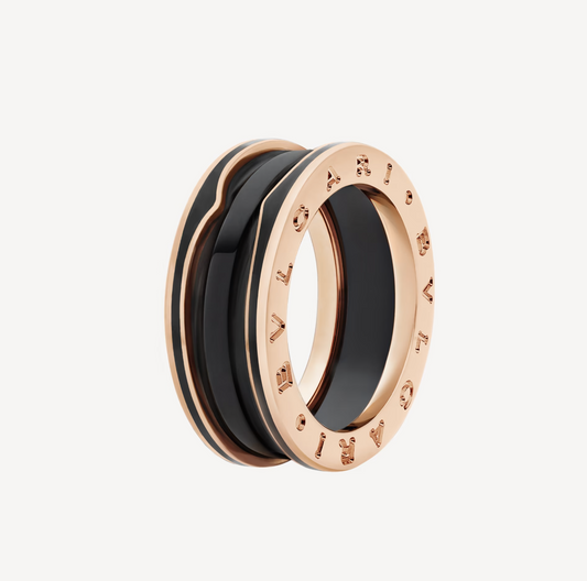 [Clover Jewelery]ZERO 1 TWO-BAND WITH MATTE BLACK CERAMIC PINK GOLD RING