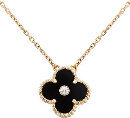 [Clover Jewelery]CLOVER 15MM DIAMOND ONYX NECKLACE