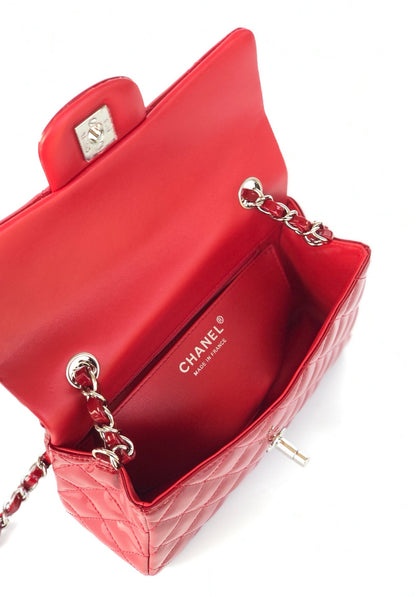 MINI RECTANGLE FLAP BAG 20CM RED PATENT CALFSKIN SILVER HARDWARE