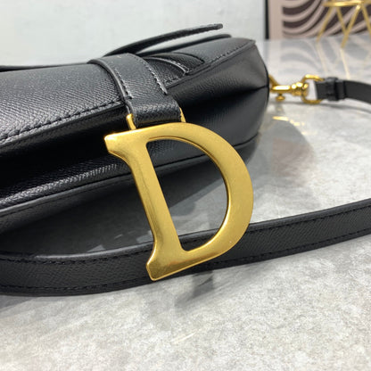 CD Saddle Bag Strap Warm Taupe Grained Black Calfskin