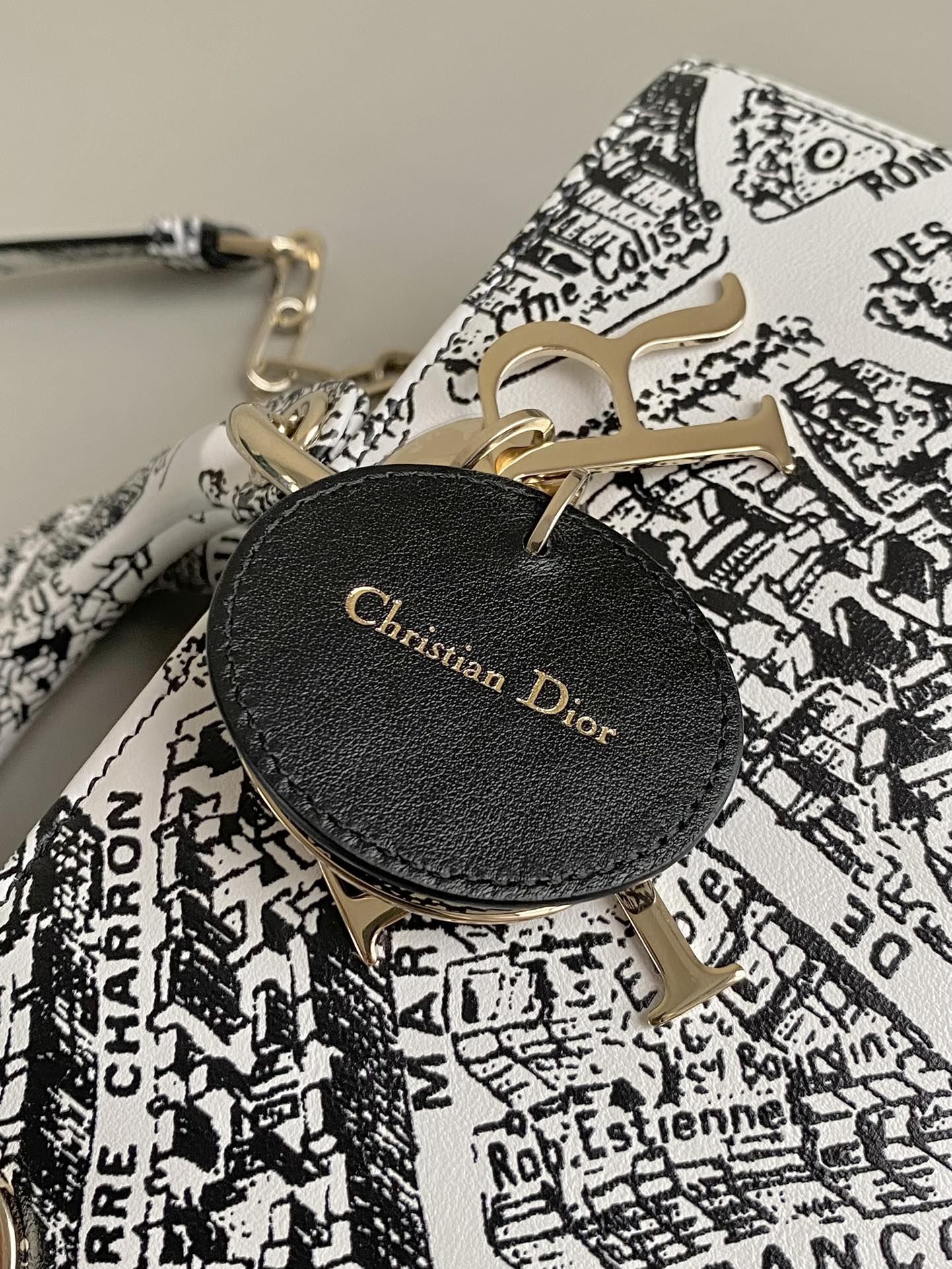 MEDIUM D-JOY 26 BAG IN BLACK WHITE CALFSKIN