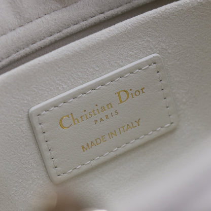 LADY D-JOY BAG 26 IN WHITE GRAPHIC CANNAGE CALFSKIN PALE GOLD-FINISH METAL CHARMS