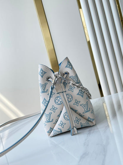 BELLA 22 IN WHITE PERFORATED CALFSKIN SILVER HARDWARE