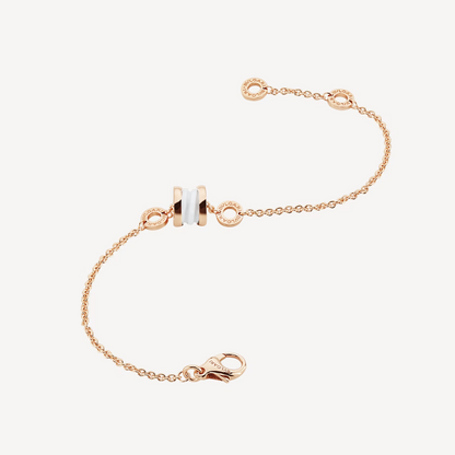 [Clover Jewelery]ZERO 1 ARMBAND AUS WEICHEM ROSA GOLD UND WEISSER KERAMIK