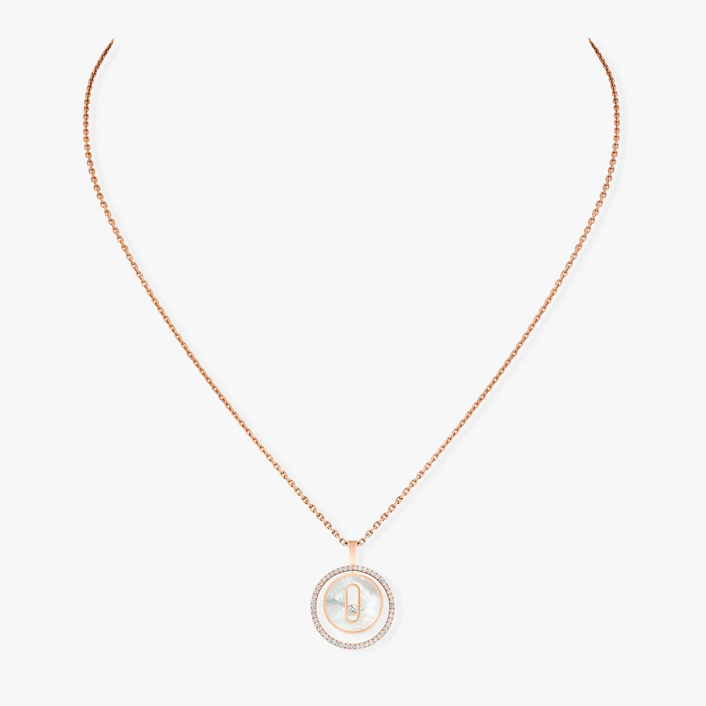 [Clover Jewelry]LUCKY MOVE 1 DIAMOND WHITE MOTHER OF PEARL PINK GOLD DIAMOND NECKLACE
