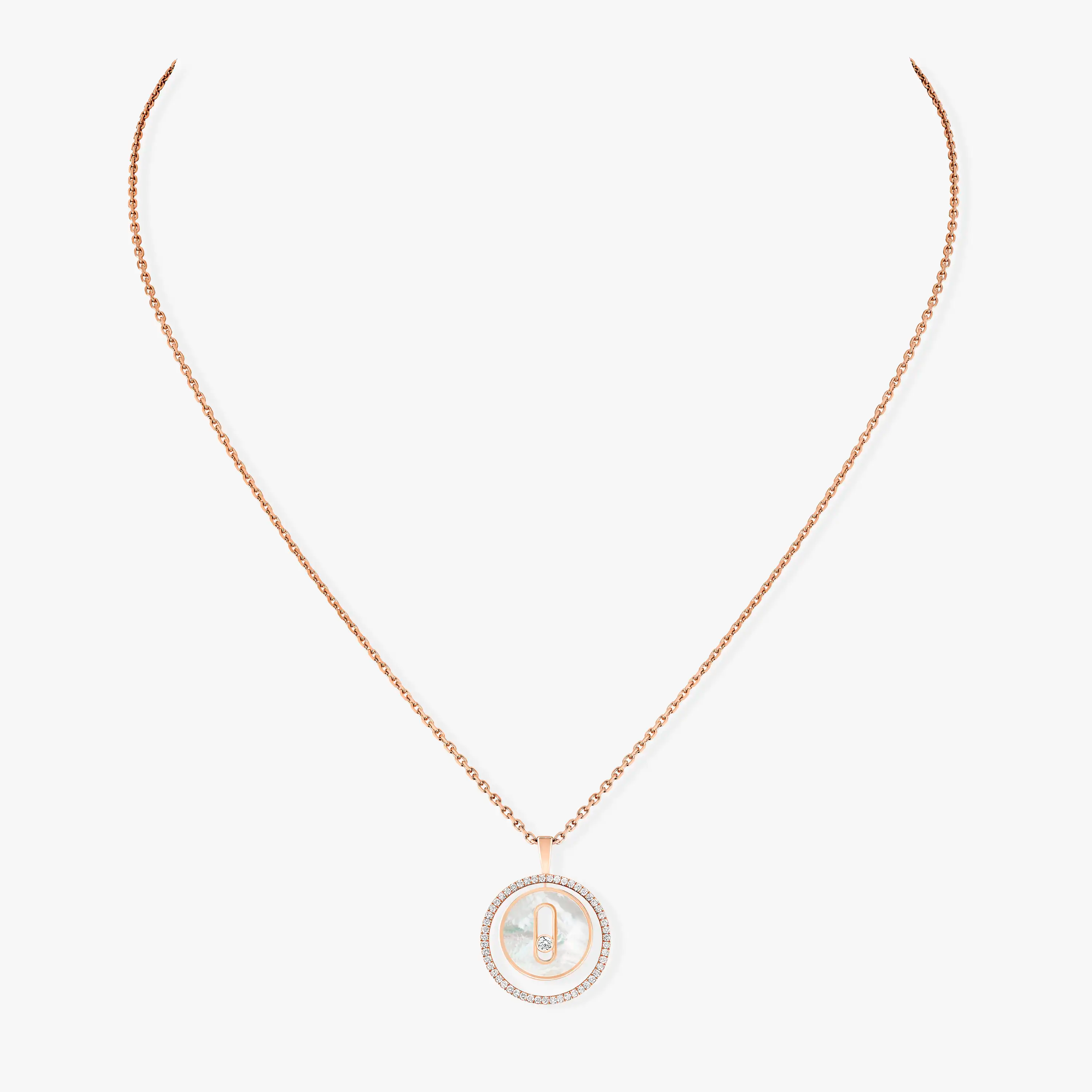 [Clover Jewelry]LUCKY MOVE 1 DIAMOND WHITE MOTHER OF PEARL PINK GOLD DIAMOND NECKLACE