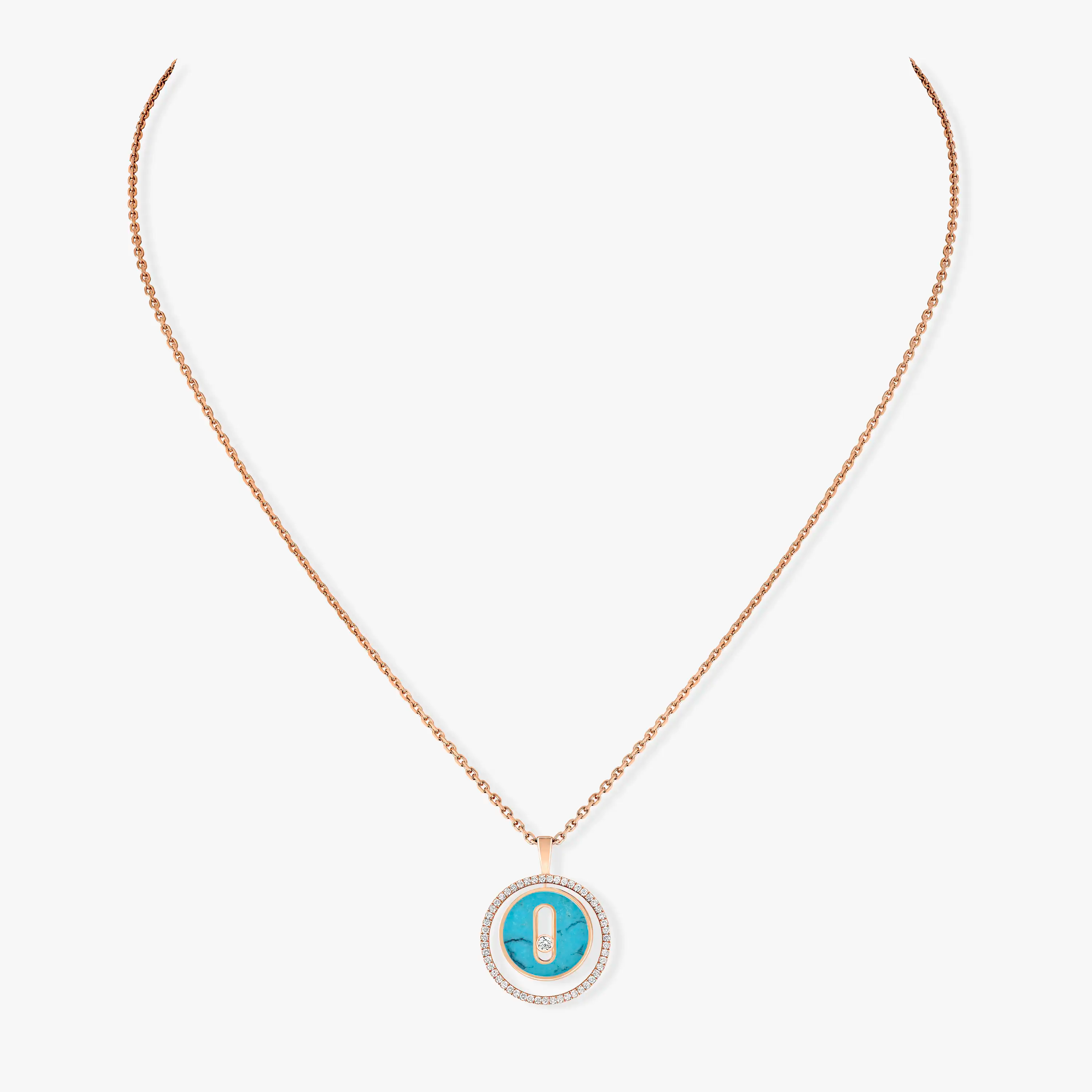 [Clover Jewelry]LUCKY MOVE 1 DIAMOND TURQUOISE PINK GOLD DIAMOND NECKLACE