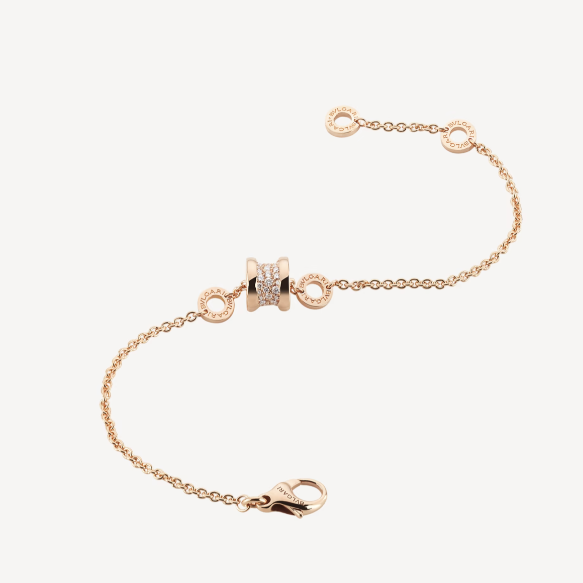 [Clover Jewelery]ZERO 1 SOFT PINK GOLD WITH PAVED DIAMONDS ON THE SPIRAL BRACELET