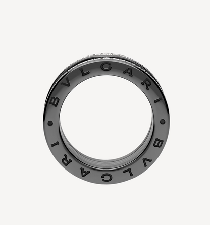 [Clover Jewelery]ZERO 1 ROCK VIERBAND-RING AUS SCHWARZER KERAMIK MIT SPIRALE UND DIAMANTEN