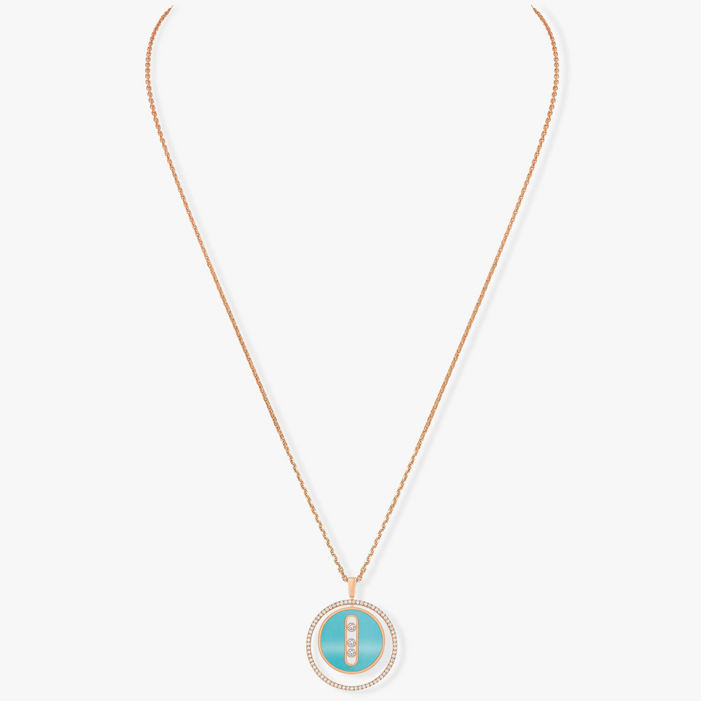 [Clover Jewelry]LUCKY MOVE 3 DIAMONDS TURQUOISE PINK GOLD DIAMOND NECKLACE