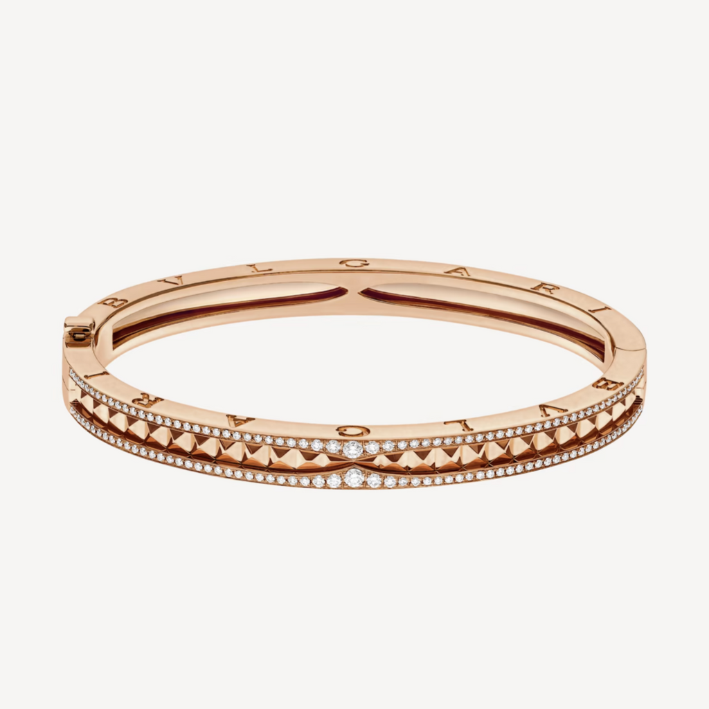 [Clover Jewelry]ZERO 1 SPIRAL AND PAVED DIAMOND PINK GOLD BRACELET