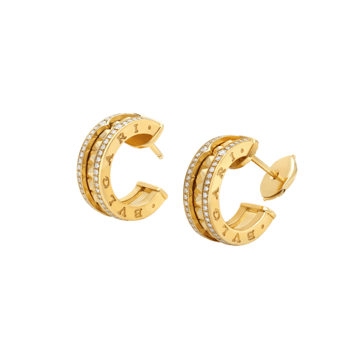 [Clover Jewelery]ZERO 1 ROCK GOLD EARRINGS WITH STUDDED SPIRAL AND PAVED DIAMONDS