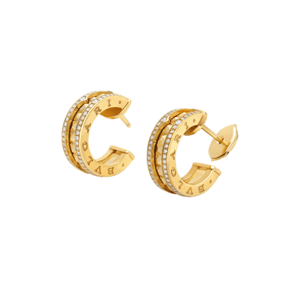 [Clover Jewelery]ZERO 1 ROCK GOLD EARRINGS WITH STUDDED SPIRAL AND PAVED DIAMONDS