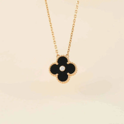 [Clover Jewelery]CLOVER 15MM DIAMOND ONYX NECKLACE