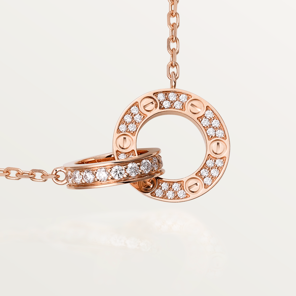 [Clover Jewelery]LOVE 7.6MM NECKLACE ROSE GOLD AND SILVER  FULL DIAMOND