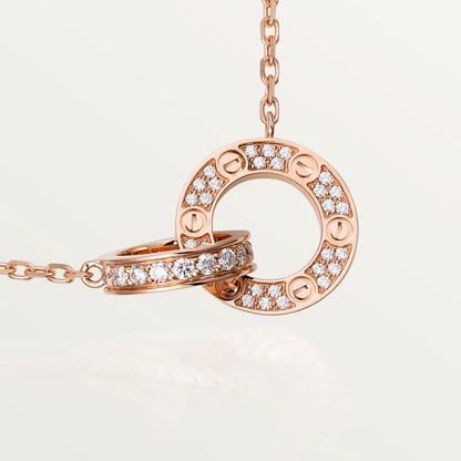 [Clover Jewelery]LOVE 7.6MM NECKLACE ROSE GOLD AND SILVER  FULL DIAMOND