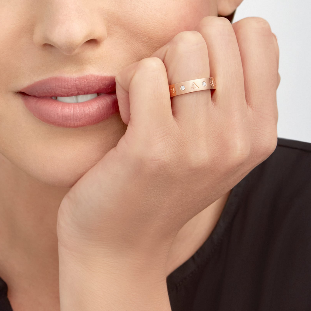 [Clover Jewelry]ZERO 1 ESSENTIAL PINK GOLD BAND WITH DIAMONDS RING