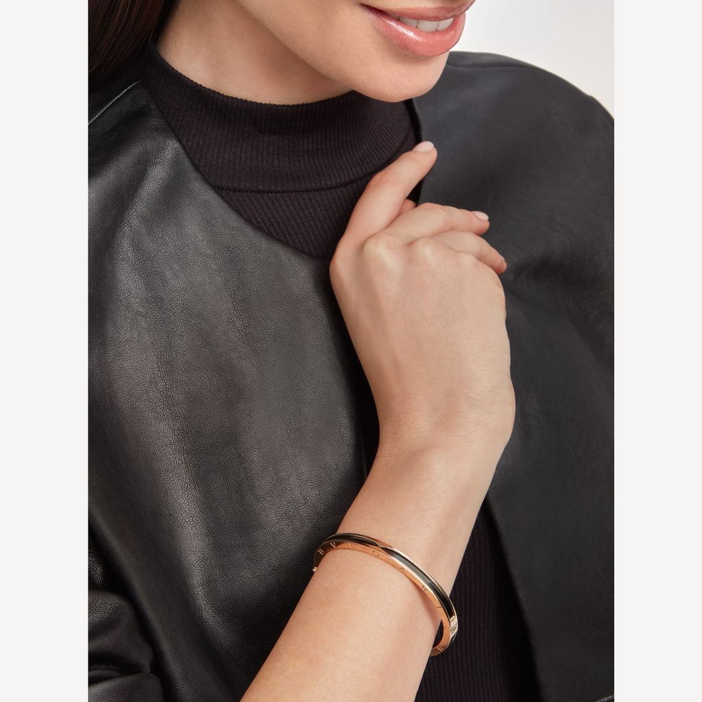 [Clover Jewelry]ZERO 1 PINK GOLD WITH BLACK CERAMIC BRACELET