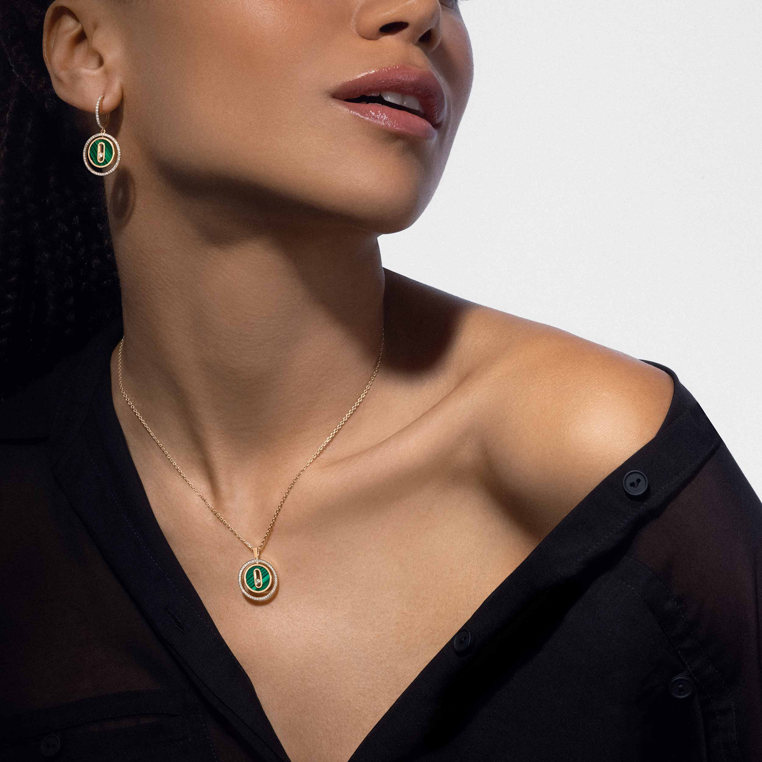 [Clover Jewelry]LUCKY MOVE 1 DIAMOND MALACHITE GOLD DIAMOND NECKLACE