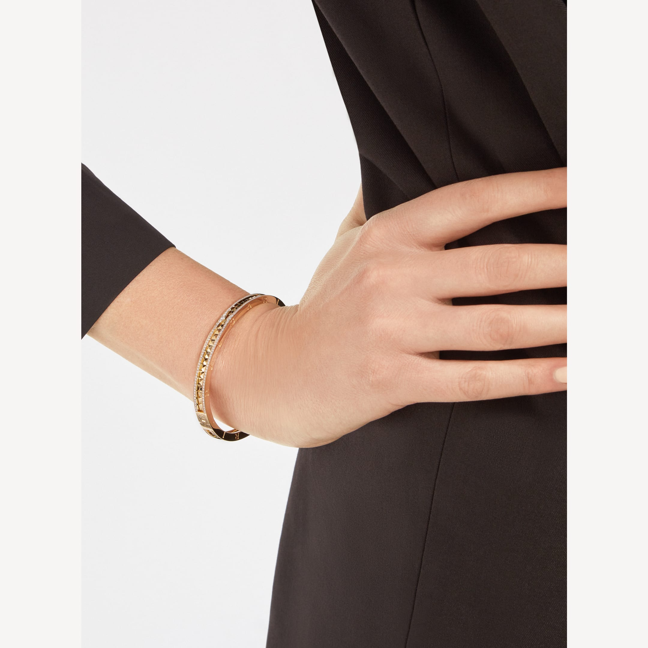 [Clover Jewelry]ZERO 1 SPIRAL AND PAVED DIAMOND GOLD BRACELET