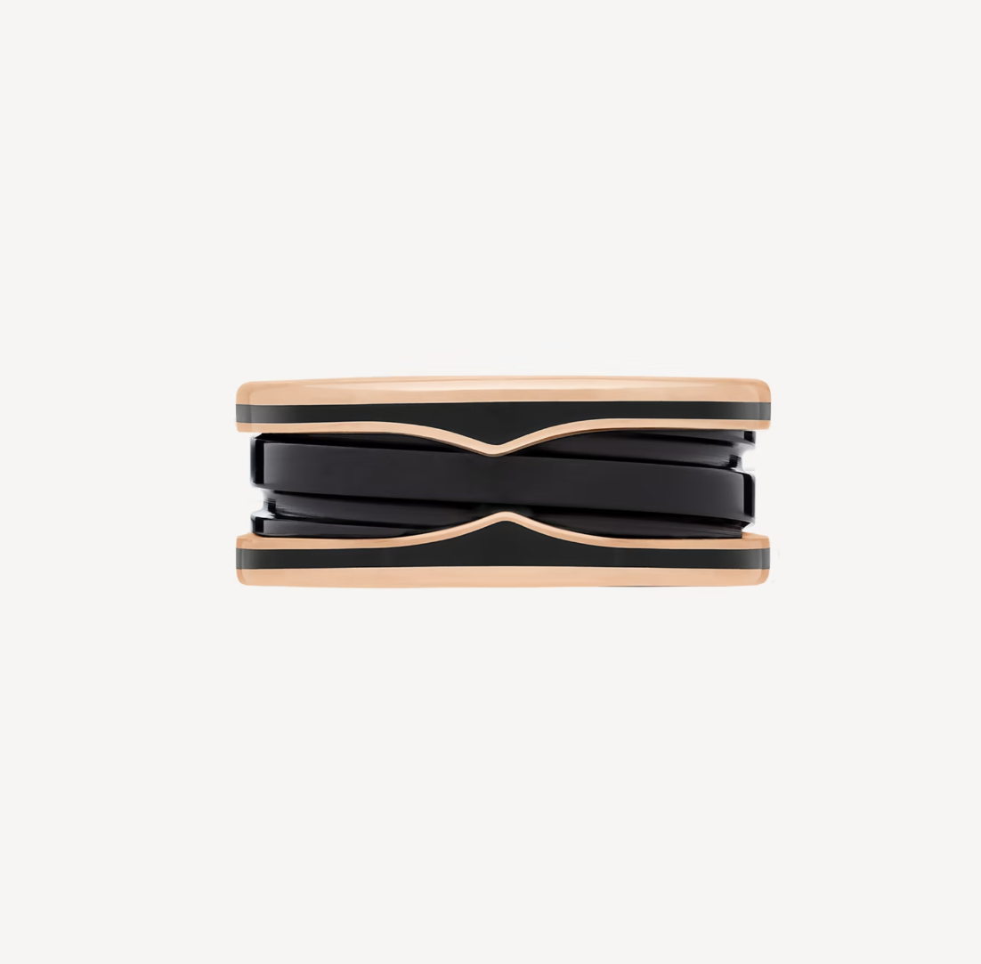 [Clover Jewelry]ZERO 1 TWO-BAND WITH MATTE BLACK CERAMIC PINK GOLD RING