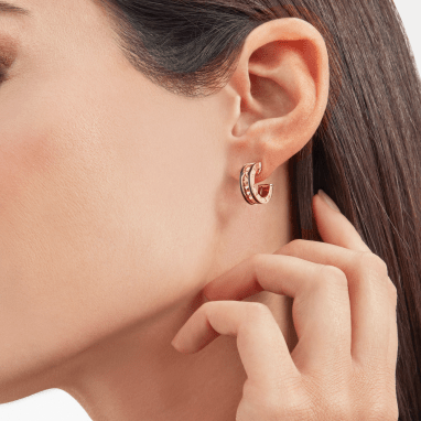 [Clover Jewelry]ZERO 1 ROCK PINK GOLD EARRINGS WITH STUDDED SPIRAL AND BLACK CERAMIC