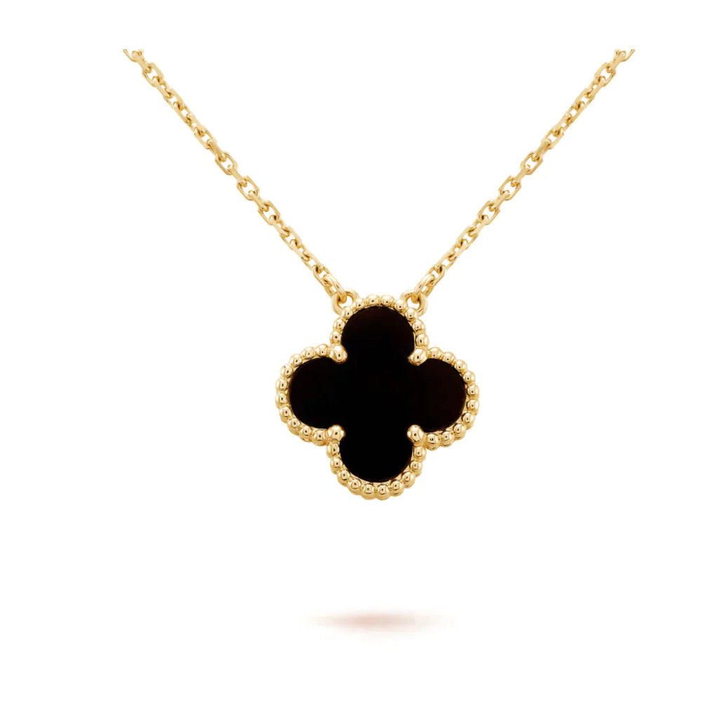 [Kleeblatt Schmuck]KLEE 15MM SCHWARZER ONYX EINE BLUME HALSKETTE