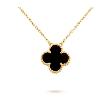 [Clover Jewelery]CLOVER 15MM BLACK ONYX SINGLE FLOWER NECKLACE
