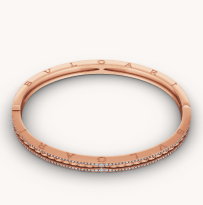 [Clover Jewelery]ZERO 1 SPIRAL AND PAVED DIAMOND PINK GOLD BRACELET