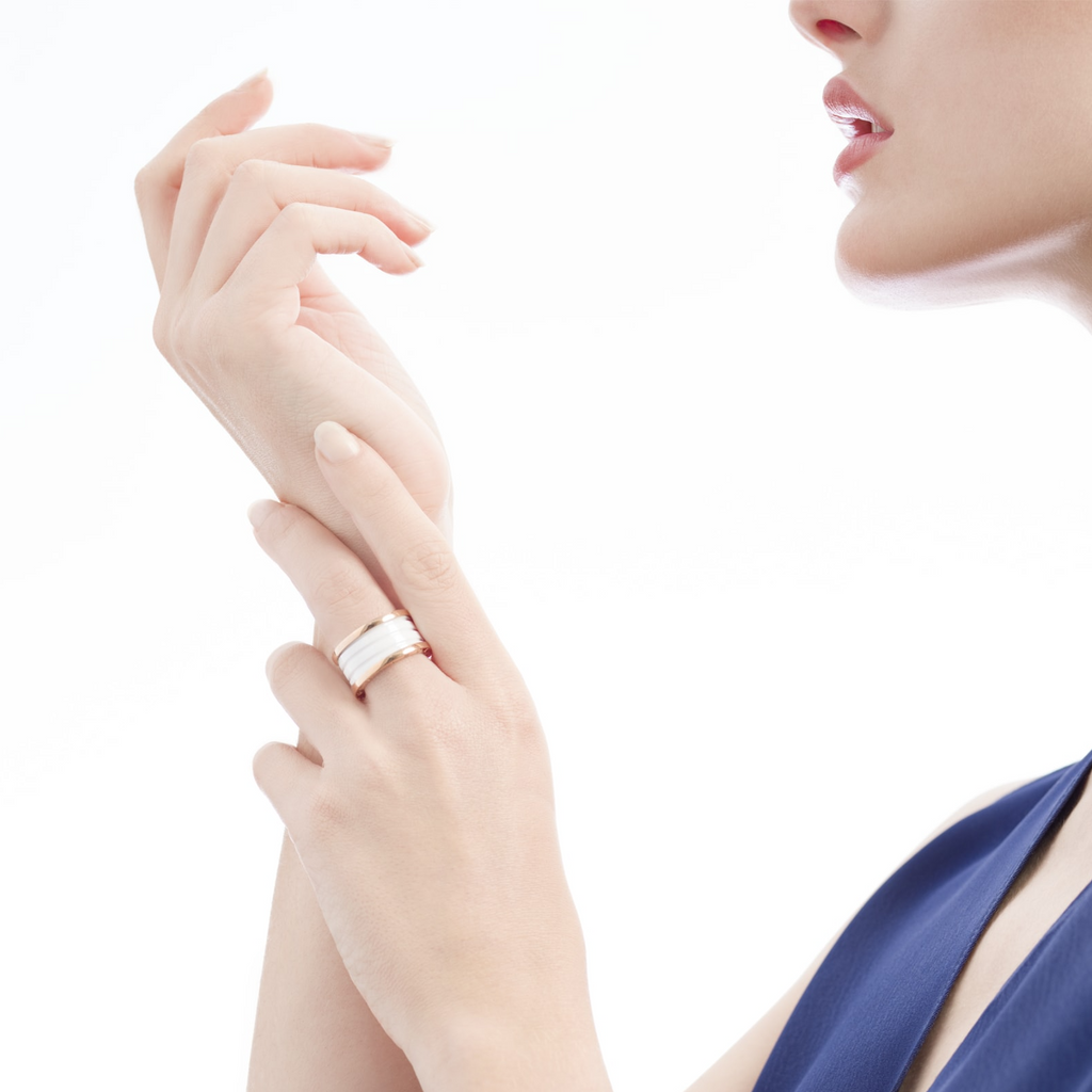 [Clover Jewelry]ZERO 1 FOUR-BAND LOOPS AND WHITE CERAMIC SPIRAL PINK GOLD RING