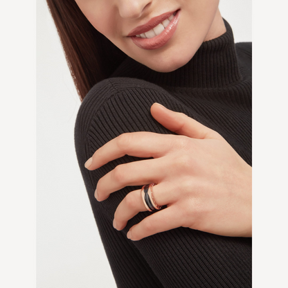 [Clover Jewelery]ZERO 1 ZWEI-BAND-LOOPS UND SCHWARZER KERAMIK-ROSAGOLDRING