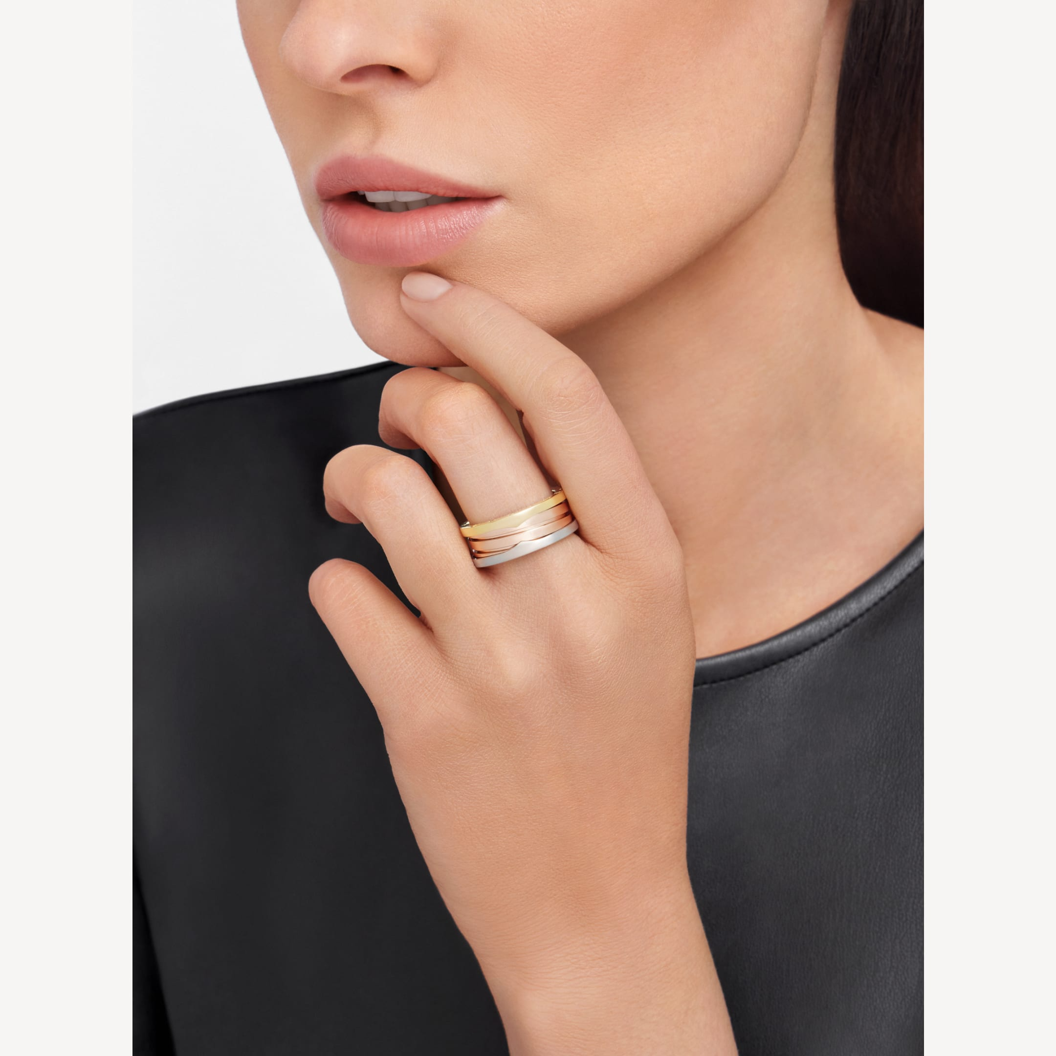 [Clover Jewelry]ZERO 1 THREE-BAND ROSE WHITE AND YELLOW RING